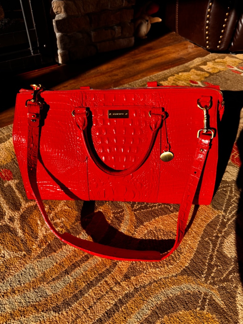 Brahmin Red Croc-Embossed Weekender - Picture 2 of 9